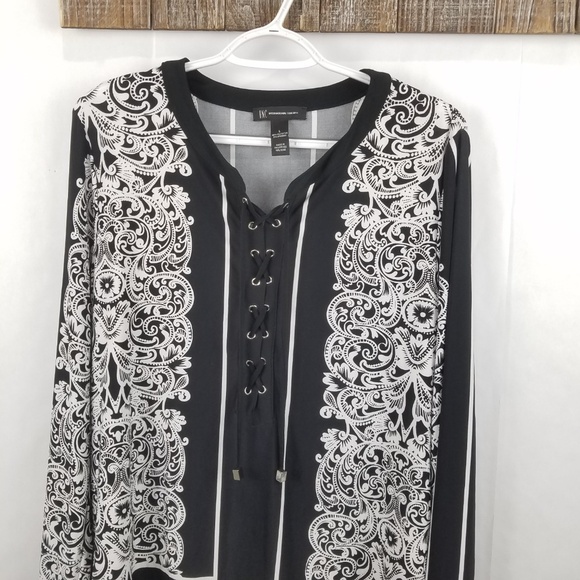 NWT I.N.C. International Concepts Jacquard Lace‑up Pullover Top Black Large - Picture 3 of 6